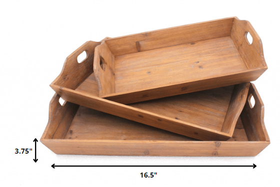 Juego de tres bandejas para servir de madera marrón