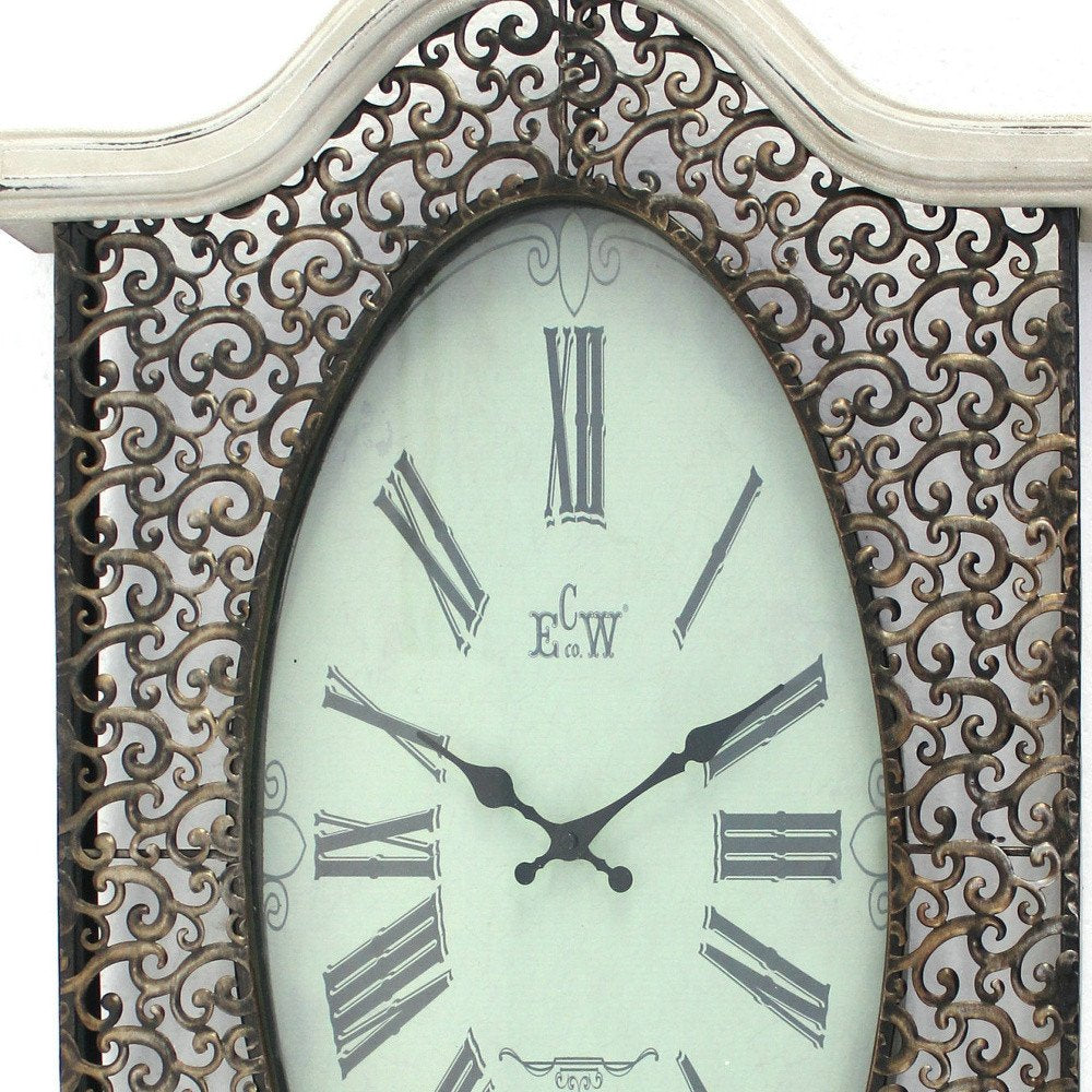 20" Oval Antiqued Bronze Wood and Glass Analog Wall Clock