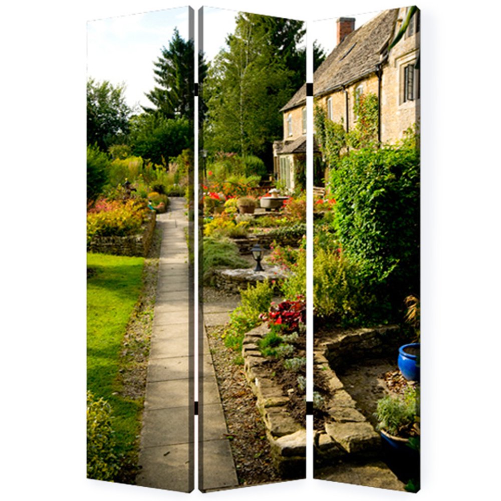 48" X 72" Multi Color Wood Canvas English Garden Screen