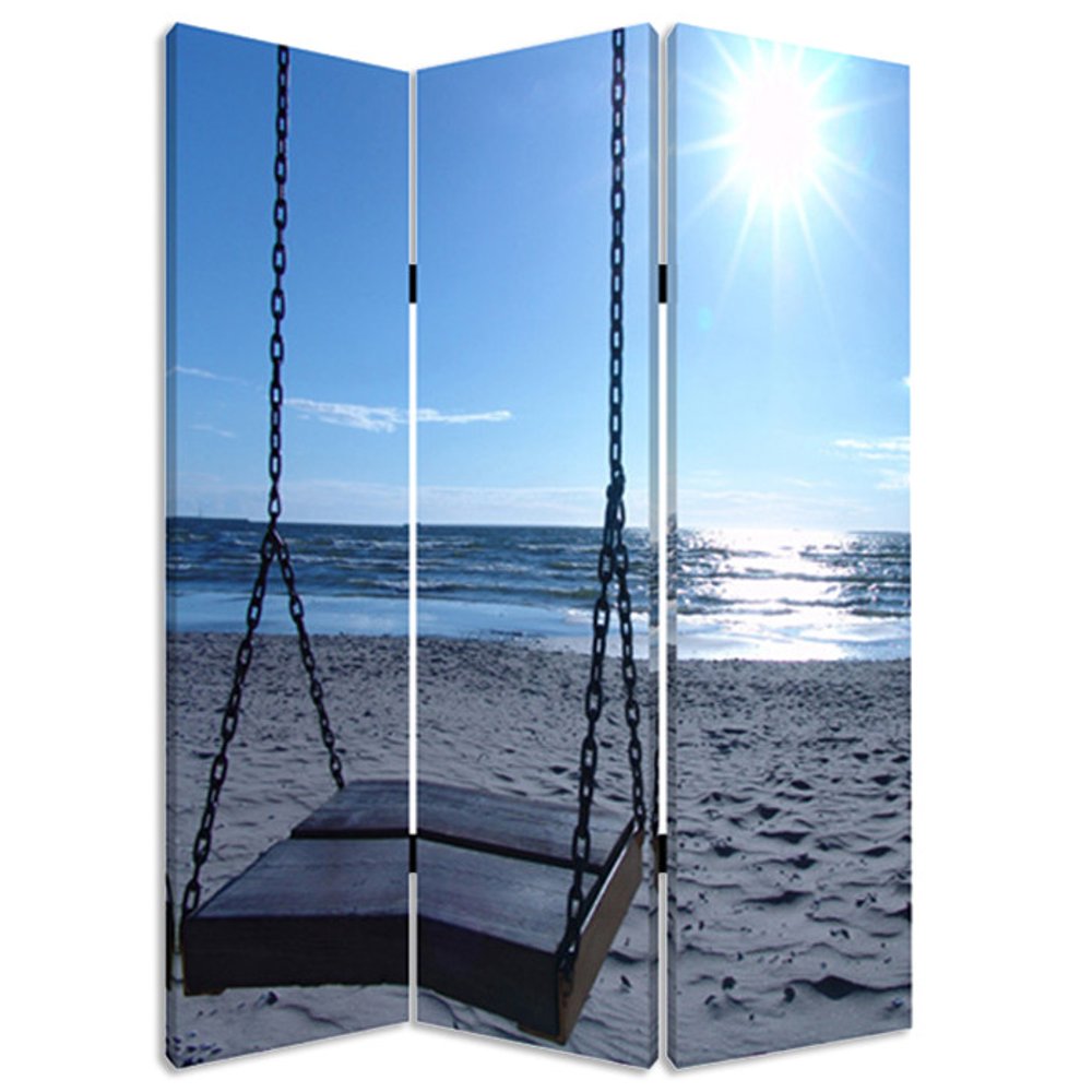 48" X 72" Multi Color Wood Canvas Seaside Serenity Screen
