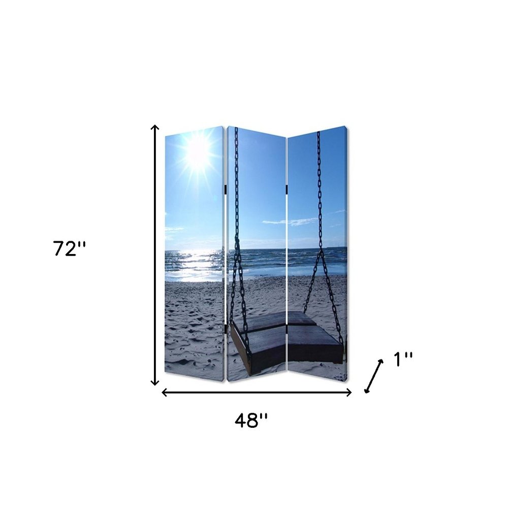 48" X 72" Multi Color Wood Canvas Seaside Serenity Screen