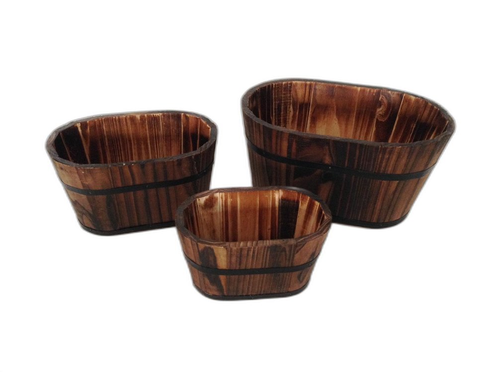 Maceta de madera marrón de 2,5 x 25 x 18 cm (3 piezas)