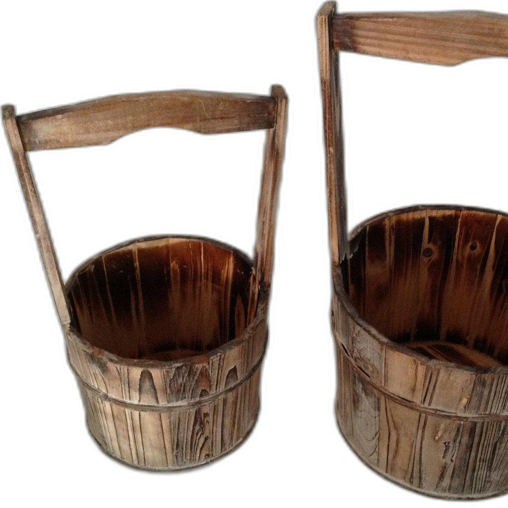 Maceta de madera marrón de 10 x 10 pulgadas (2 piezas)
