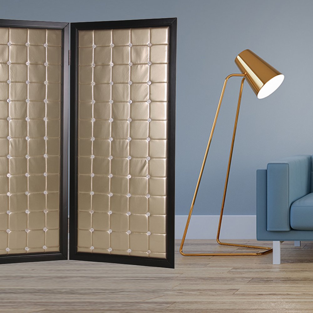 59" X 67" Gold Wood & Fabric Screen
