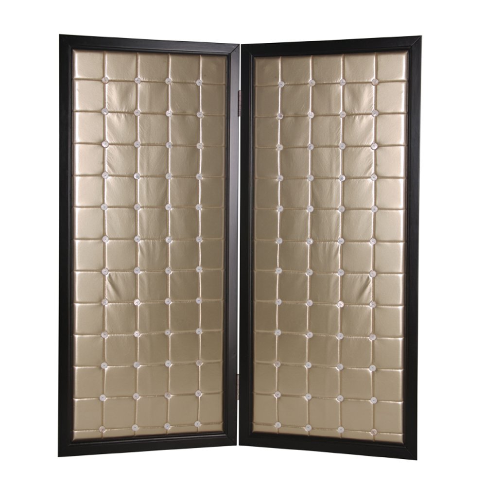 59" X 84" Gold Wood & Fabric Screen