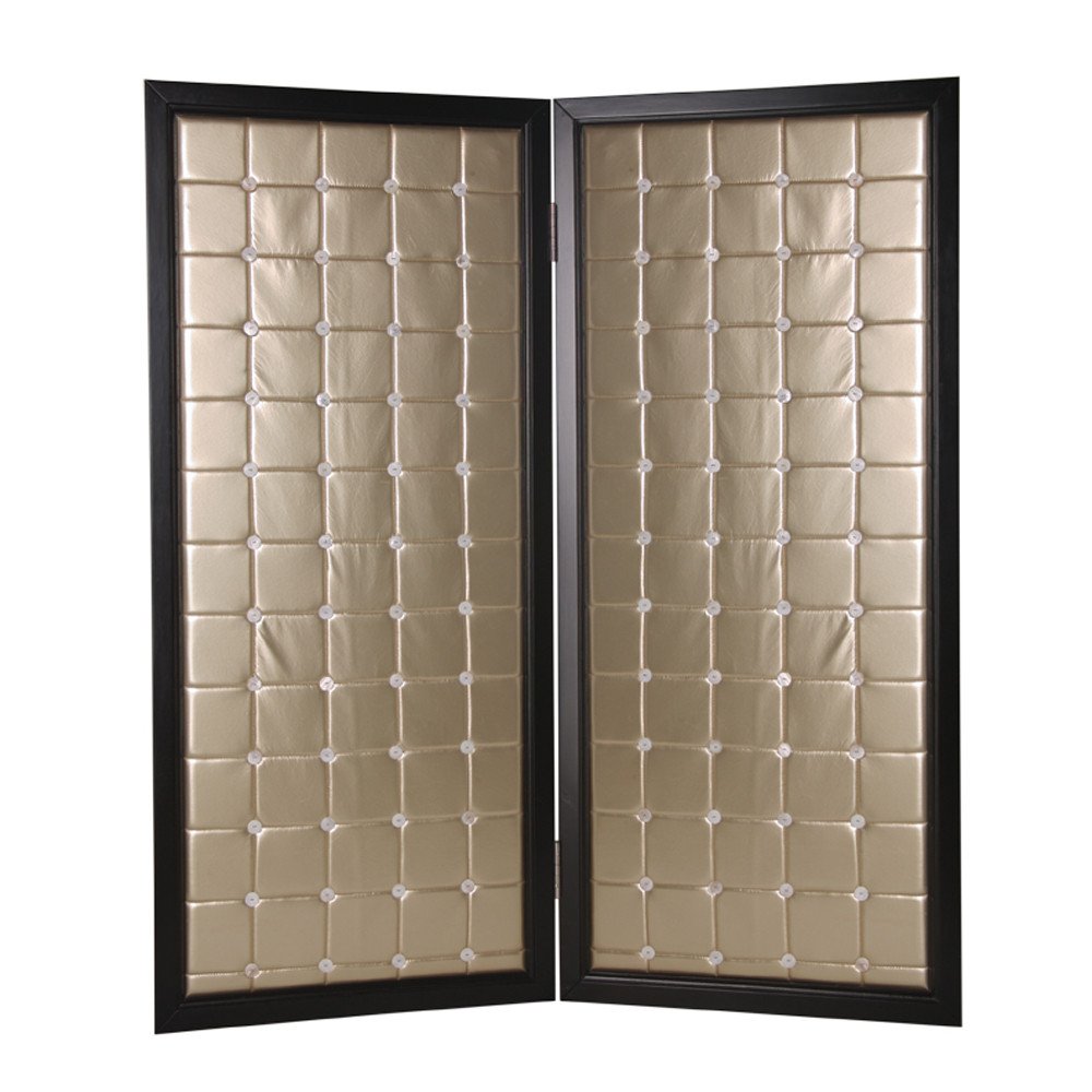 59" X 84" Gold Wood & Fabric Screen