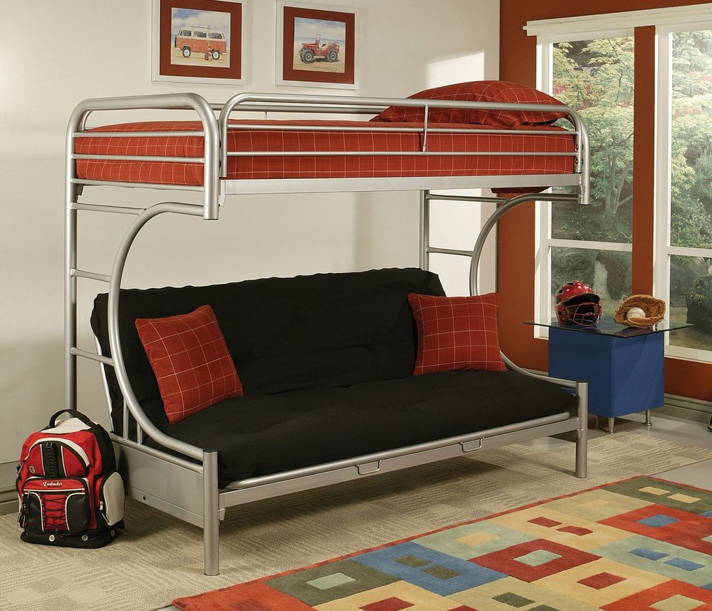 Litera de tubo de metal plateado de 78" x 41" x 65" (dos camas individuales sobre una cama matrimonial)