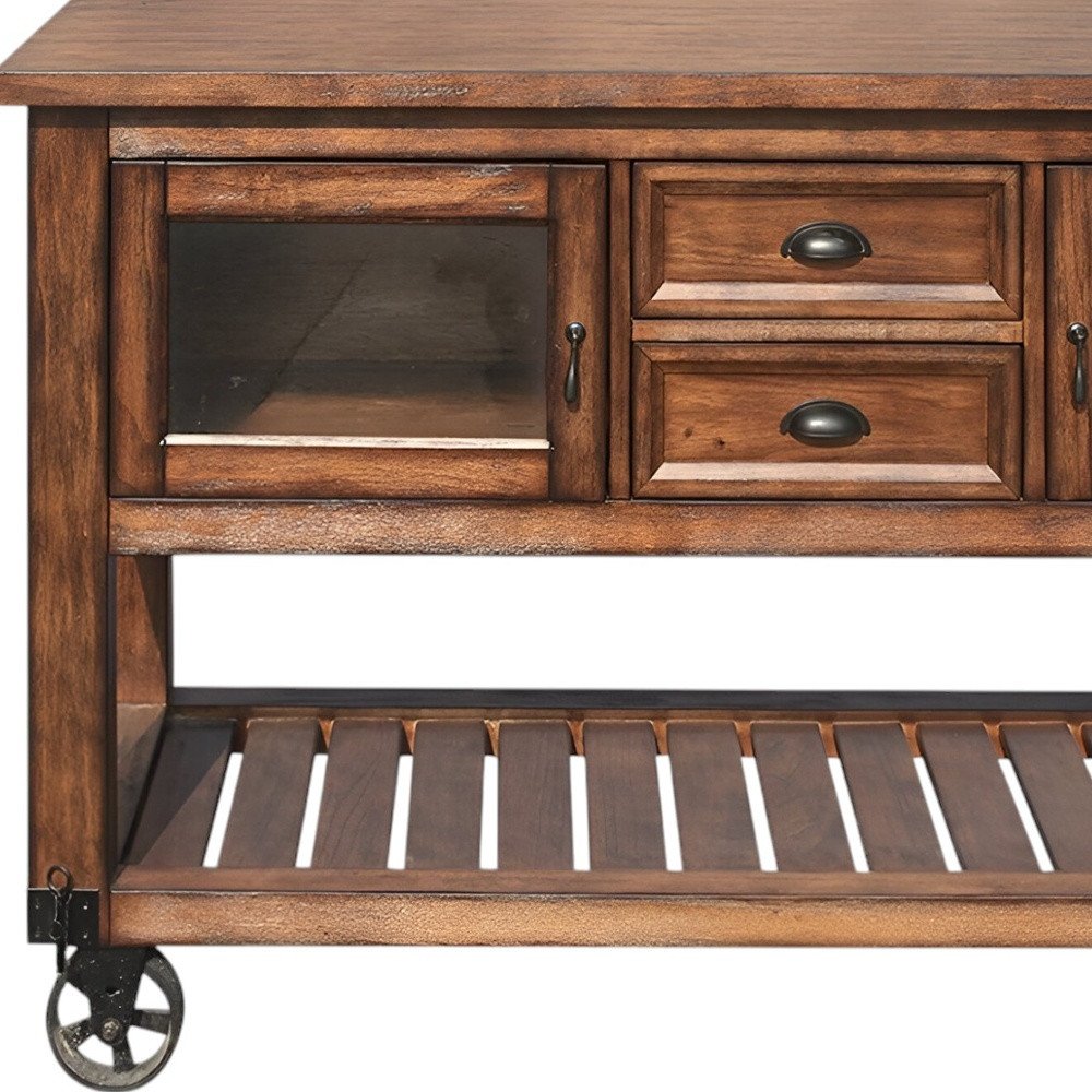 Carrito de cocina rústico marrón con ruedas de 58" y almacenamiento