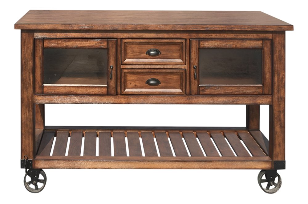 Carrito de cocina rústico marrón con ruedas de 58" y almacenamiento