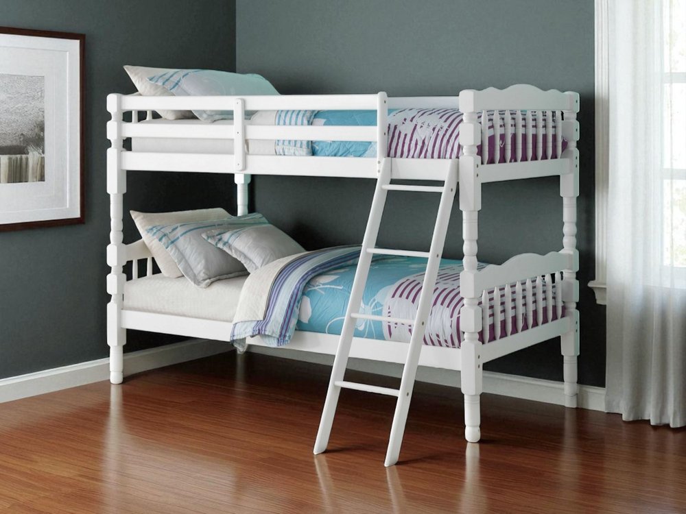 Cama litera blanca individual sobre individual