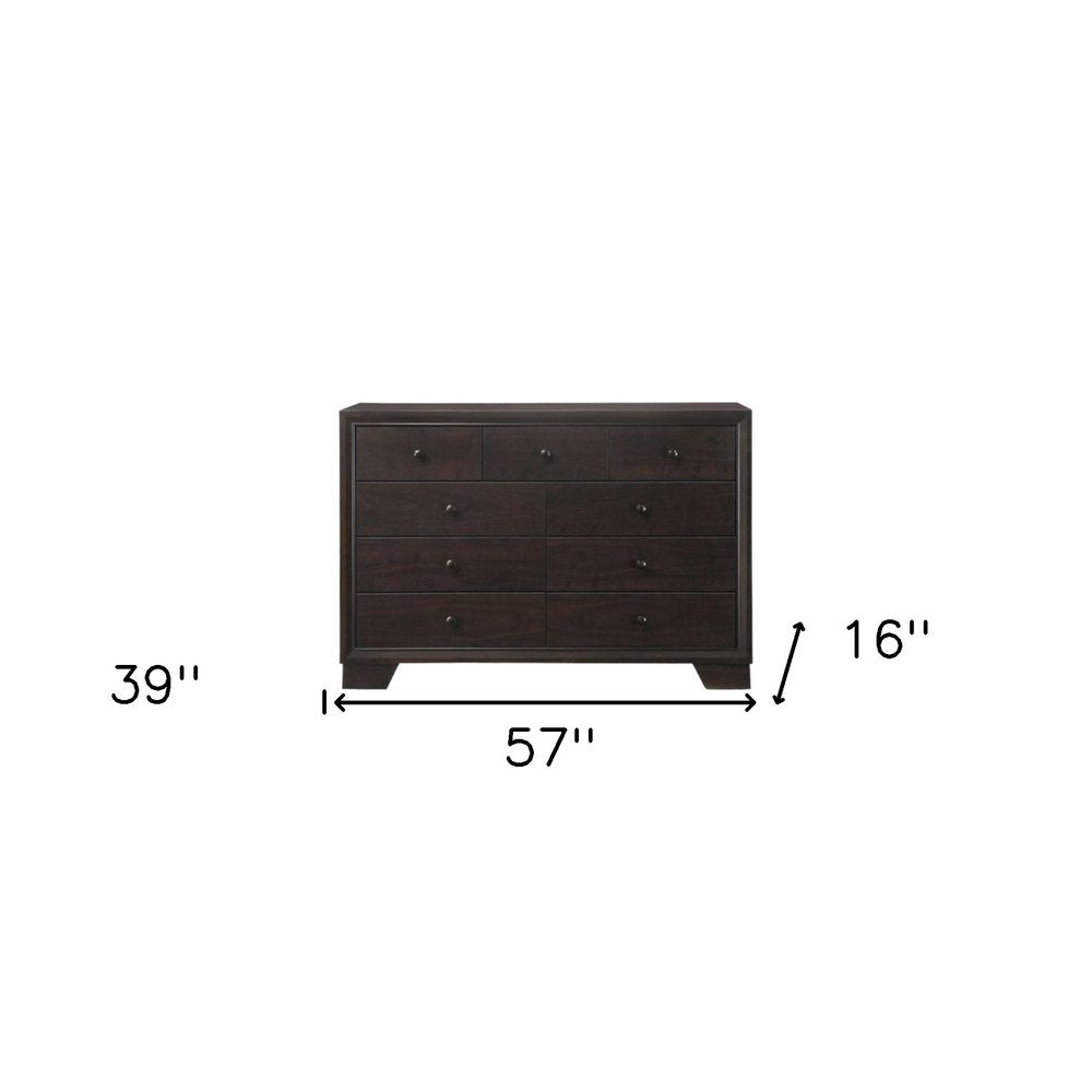 Cómoda doble de 57" de madera maciza y manufacturada color espresso con nueve cajones