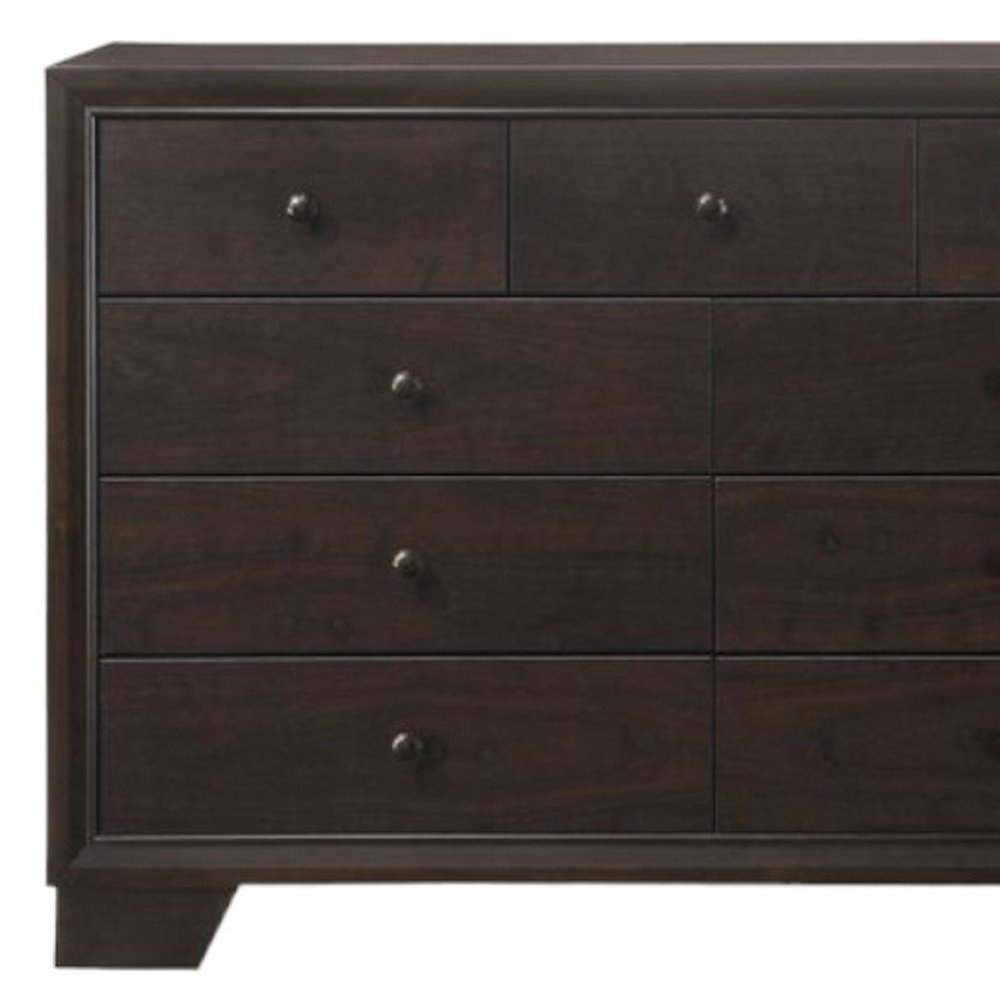 Cómoda doble de 57" de madera maciza y manufacturada color espresso con nueve cajones