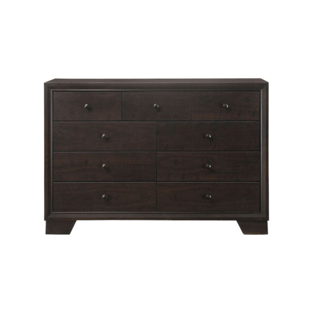 Cómoda doble de 57" de madera maciza y manufacturada color espresso con nueve cajones