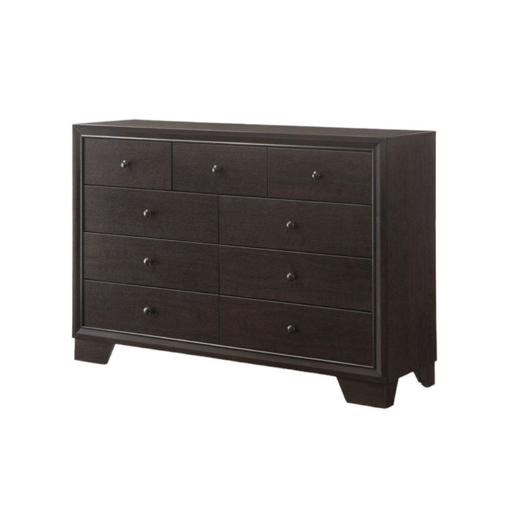 Cómoda doble de 57" de madera maciza y manufacturada color espresso con nueve cajones
