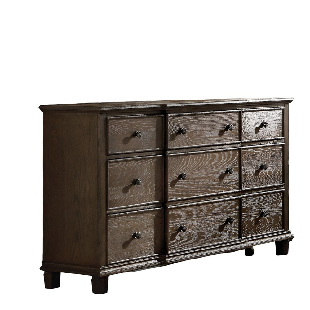 Cómoda doble de nueve cajones de madera maciza marrón oscuro de 60"