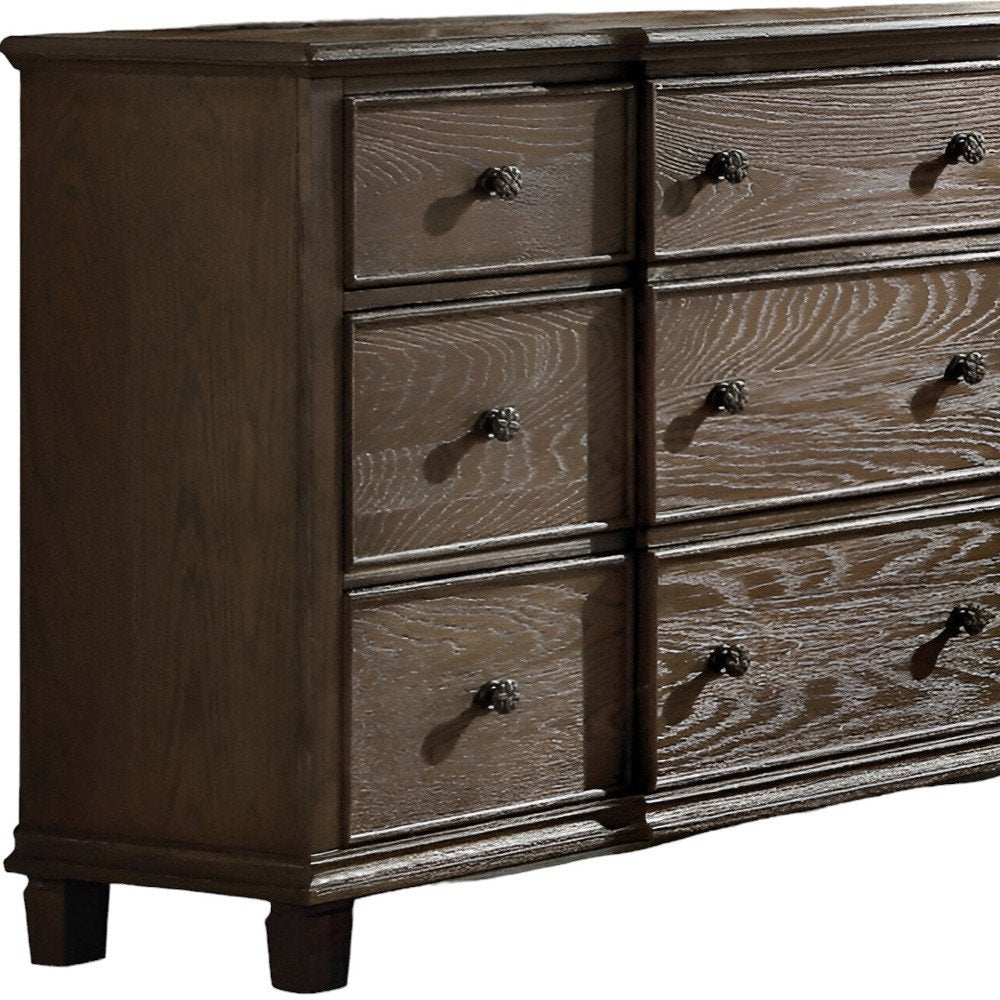 Cómoda doble de nueve cajones de madera maciza marrón oscuro de 60"