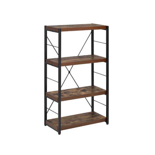 Librería de tres niveles de madera y metal desgastado negro y marrón de 43"