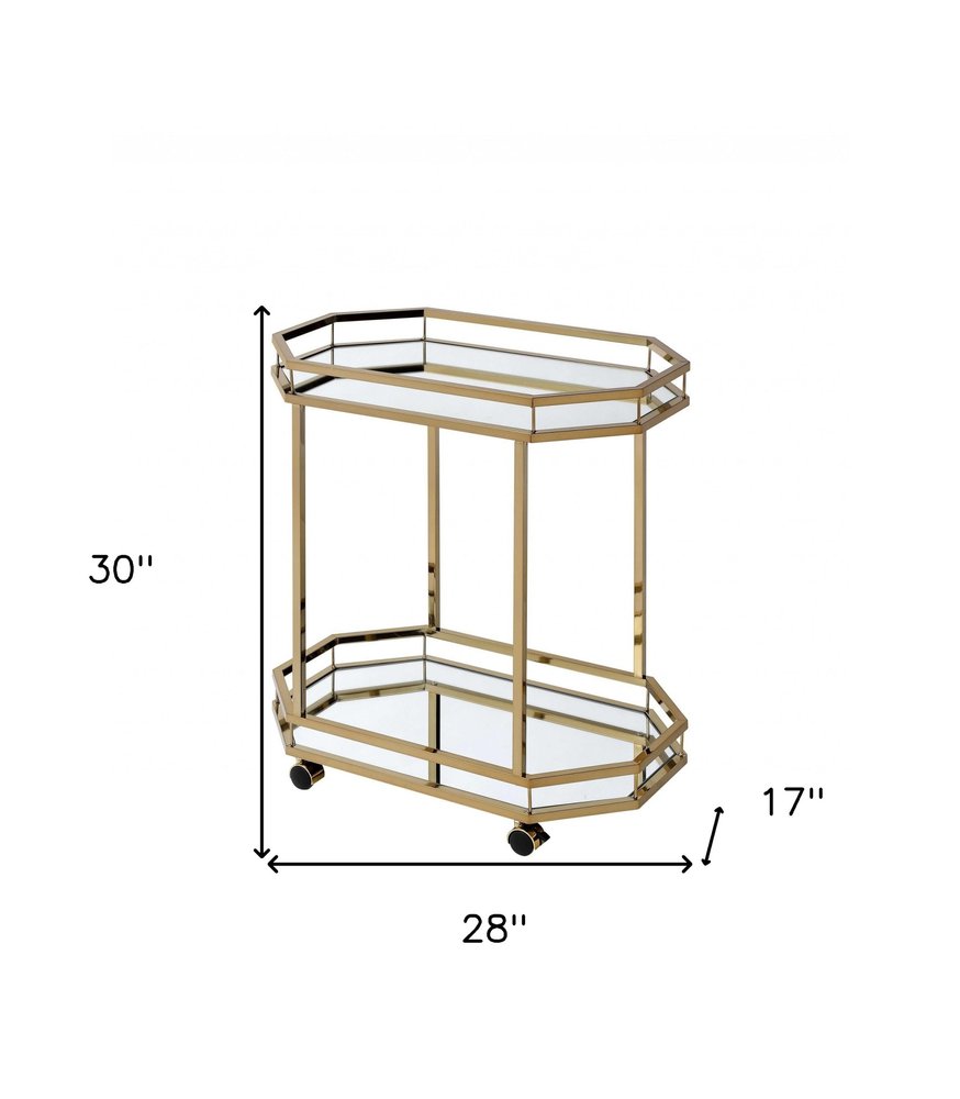 28" Champagne and Clear Glass and Iron Octagon Rolling Prep Table