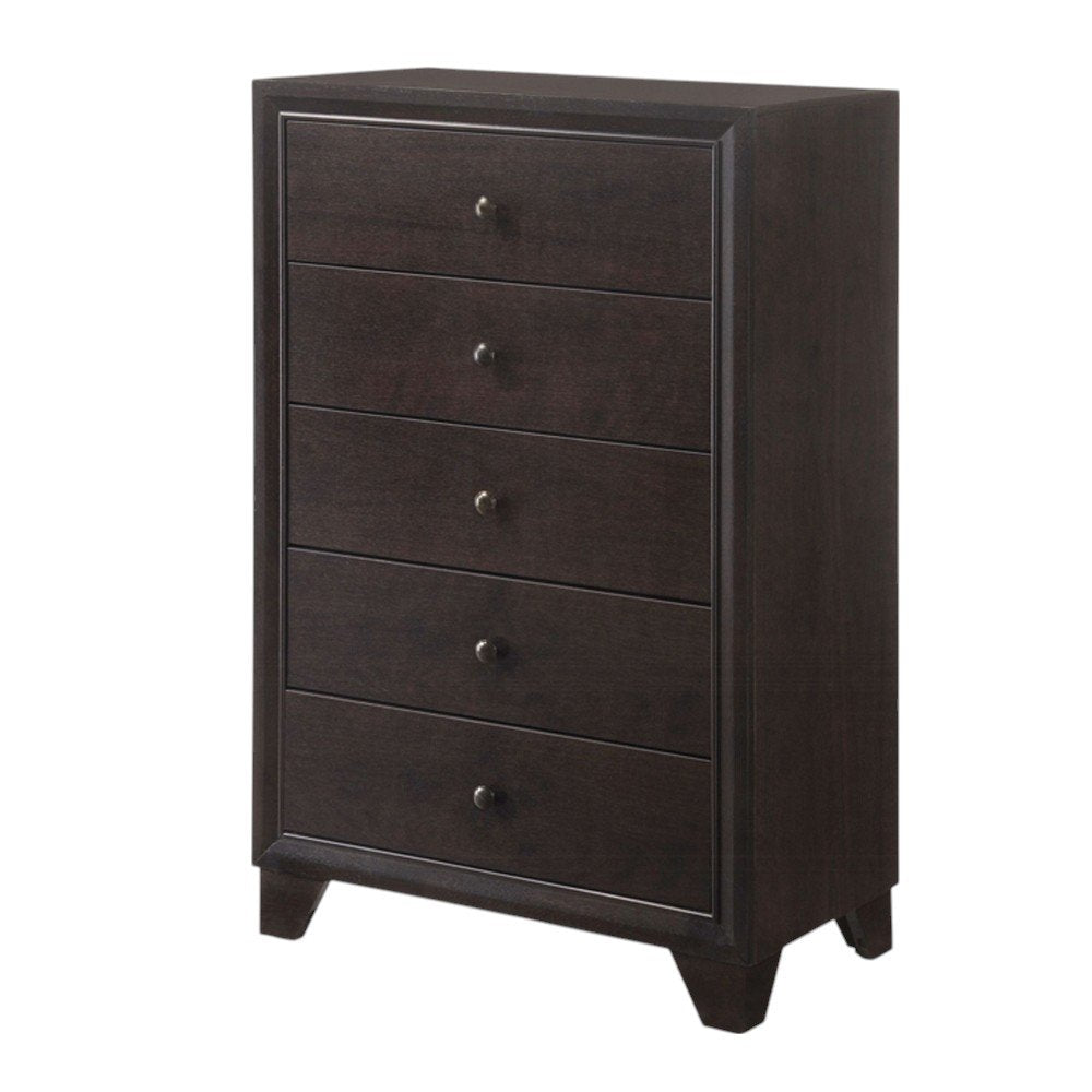 Cómoda de cinco cajones de madera maciza color espresso de 31"