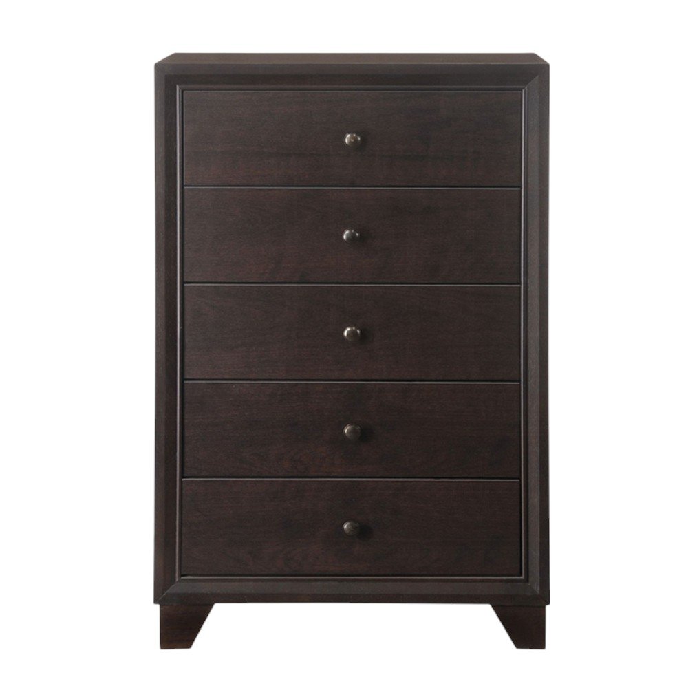 Cómoda de cinco cajones de madera maciza color espresso de 31"