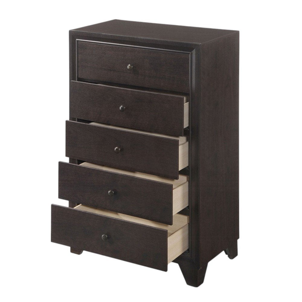 Cómoda de cinco cajones de madera maciza color espresso de 31"