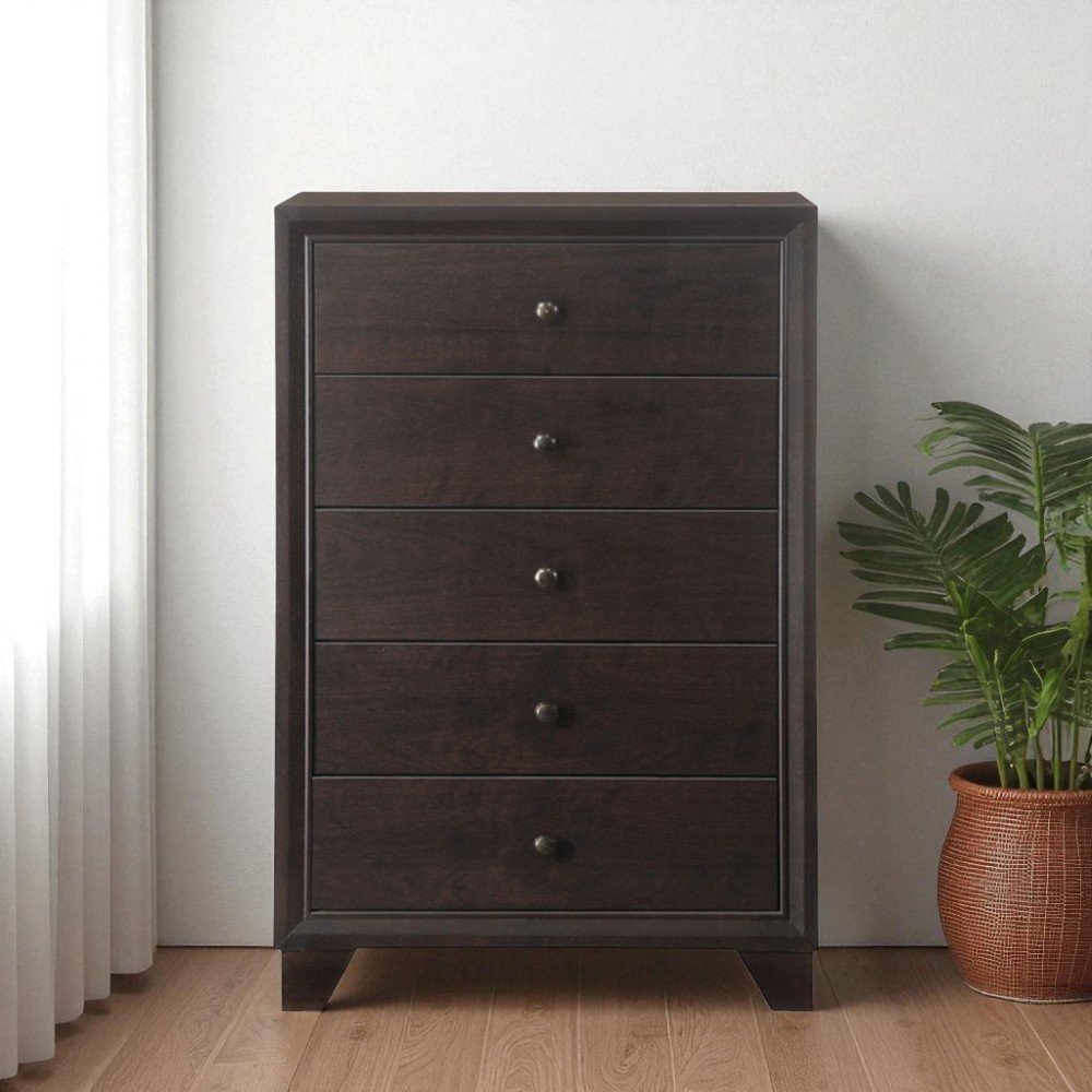 Cómoda de cinco cajones de madera maciza color espresso de 31"