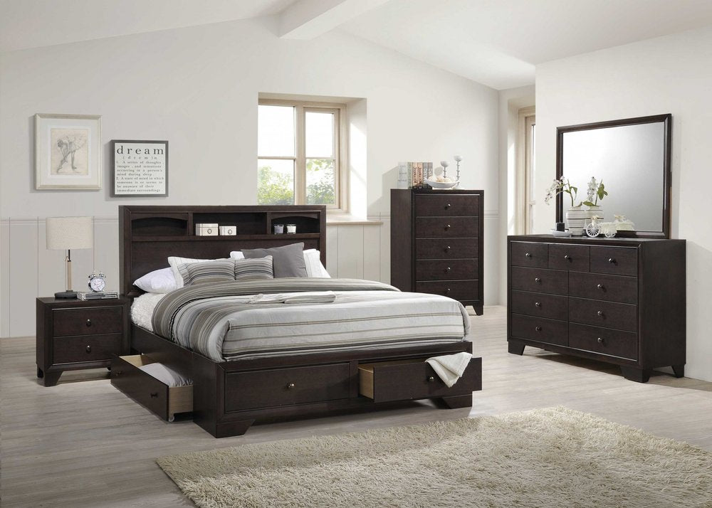 Cómoda de cinco cajones de madera maciza color espresso de 31"
