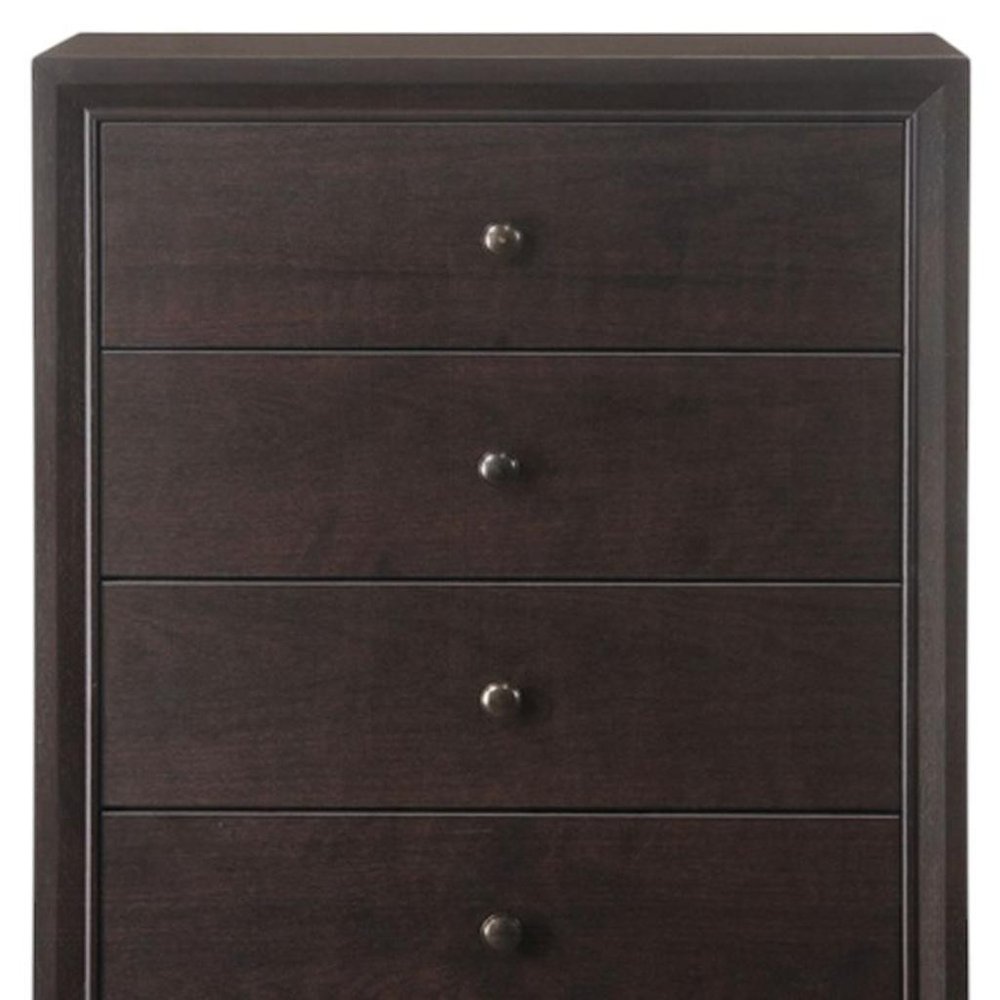 Cómoda de cinco cajones de madera maciza color espresso de 31"
