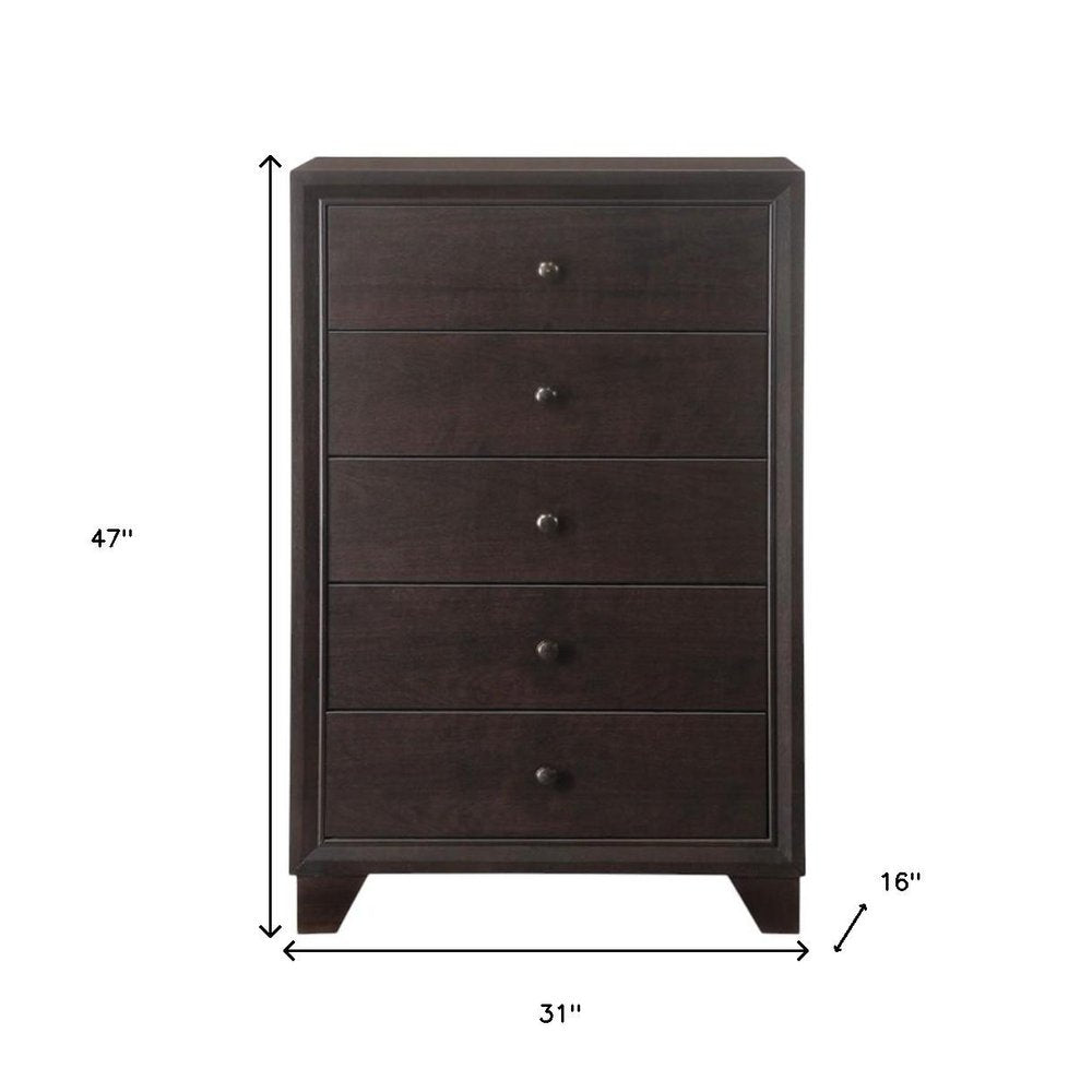 Cómoda de cinco cajones de madera maciza color espresso de 31"