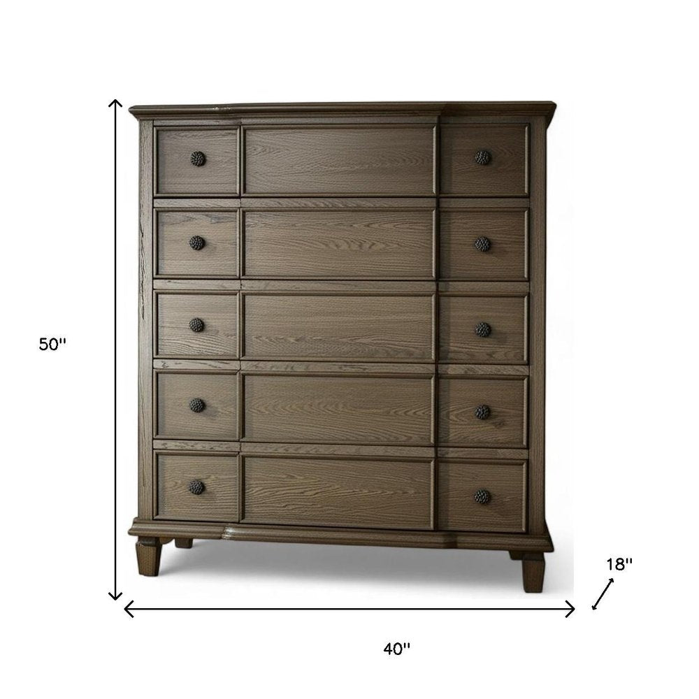 Cómoda doble de nueve cajones de madera maciza marrón oscuro de 60"