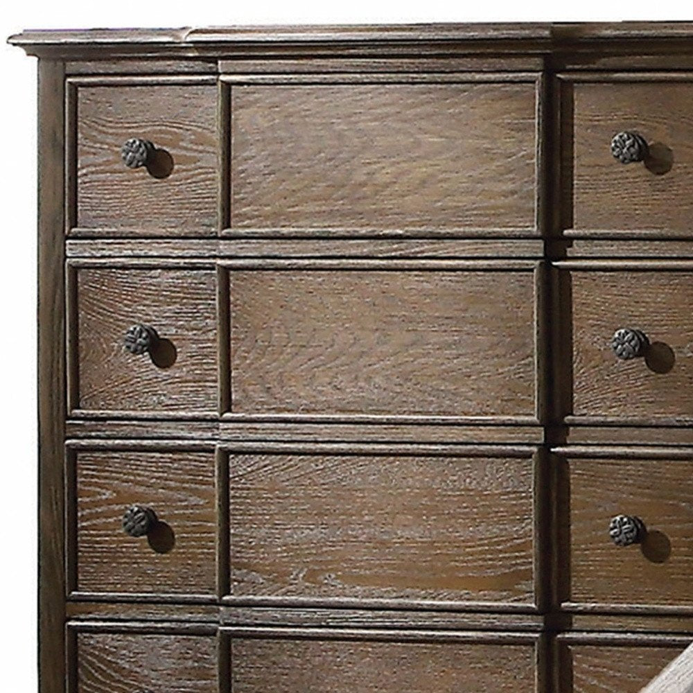 Cómoda doble de nueve cajones de madera maciza marrón oscuro de 60"
