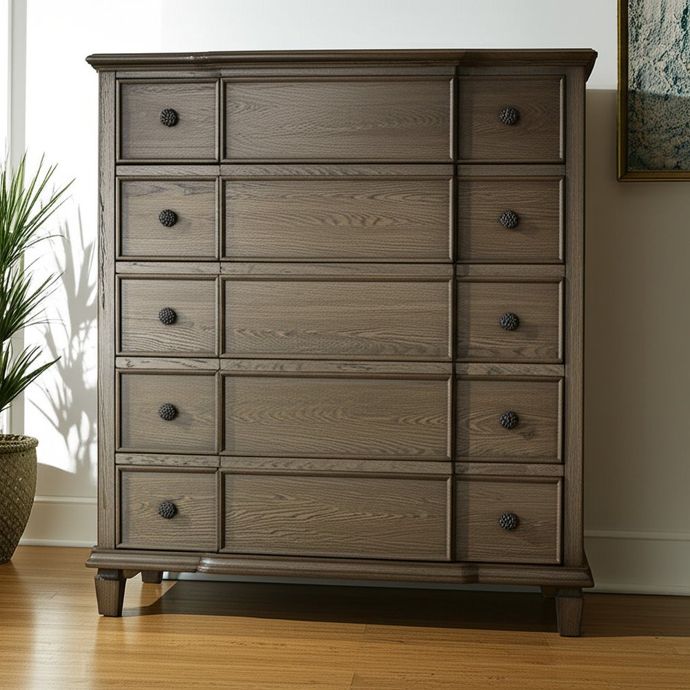Cómoda doble de nueve cajones de madera maciza marrón oscuro de 60"