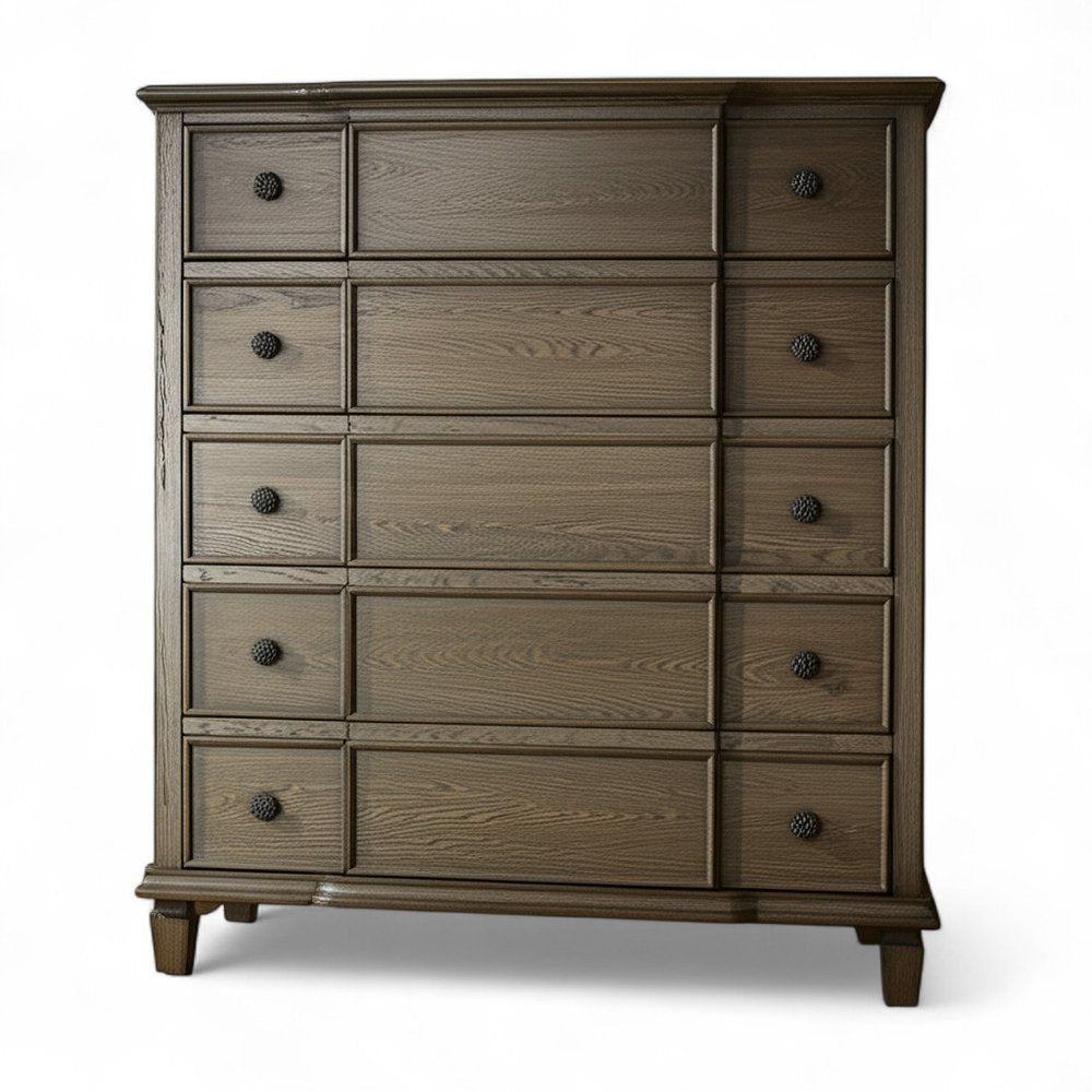 Cómoda doble de nueve cajones de madera maciza marrón oscuro de 60"