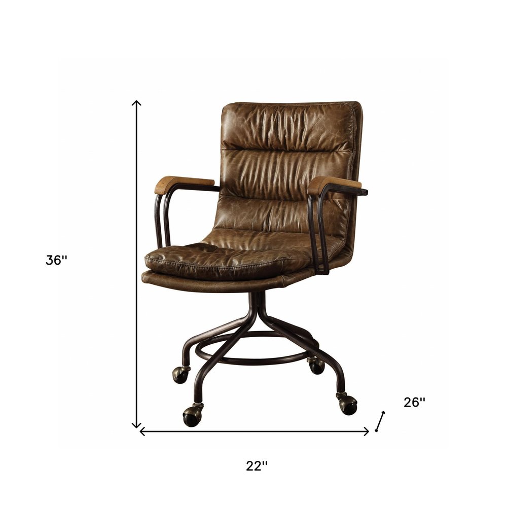 Silla de oficina ejecutiva giratoria de cuero color café y marrón oscuro
