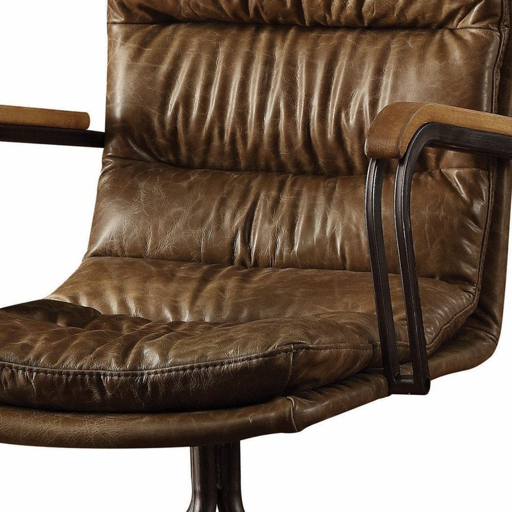 Silla de oficina ejecutiva giratoria de cuero color café y marrón oscuro