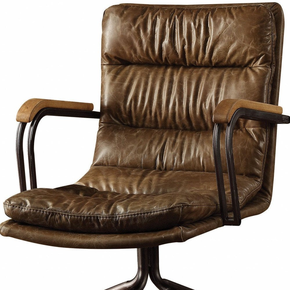 Silla de oficina ejecutiva giratoria de cuero color café y marrón oscuro