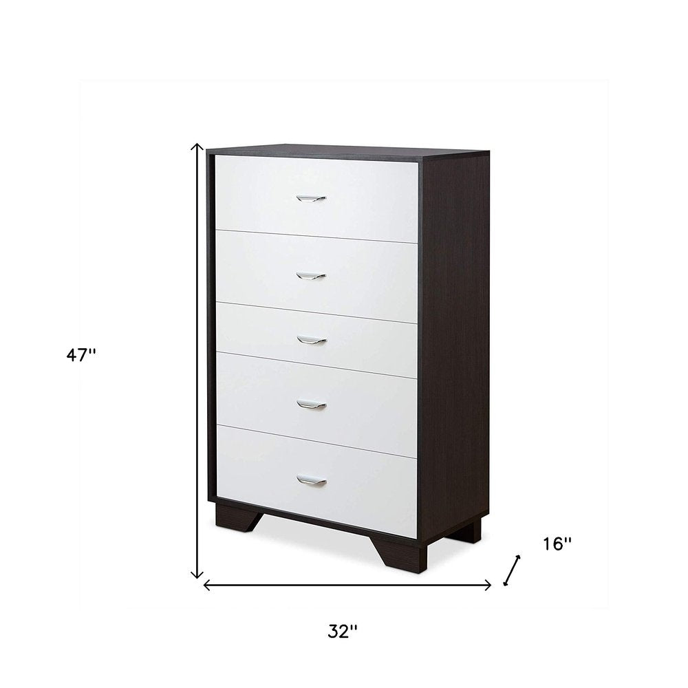 Cómoda estándar de cinco cajones marrón y blanca de 32"