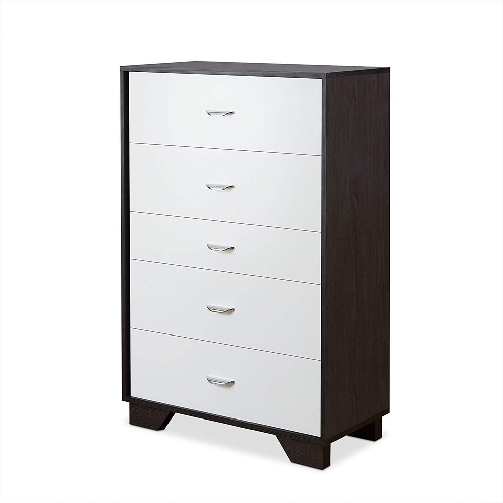 Cómoda estándar de cinco cajones marrón y blanca de 32"