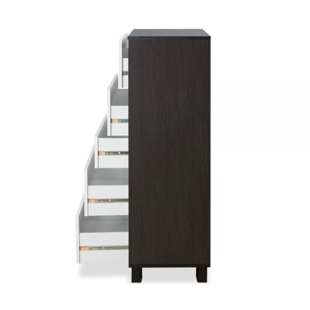 Cómoda estándar de cinco cajones marrón y blanca de 32"