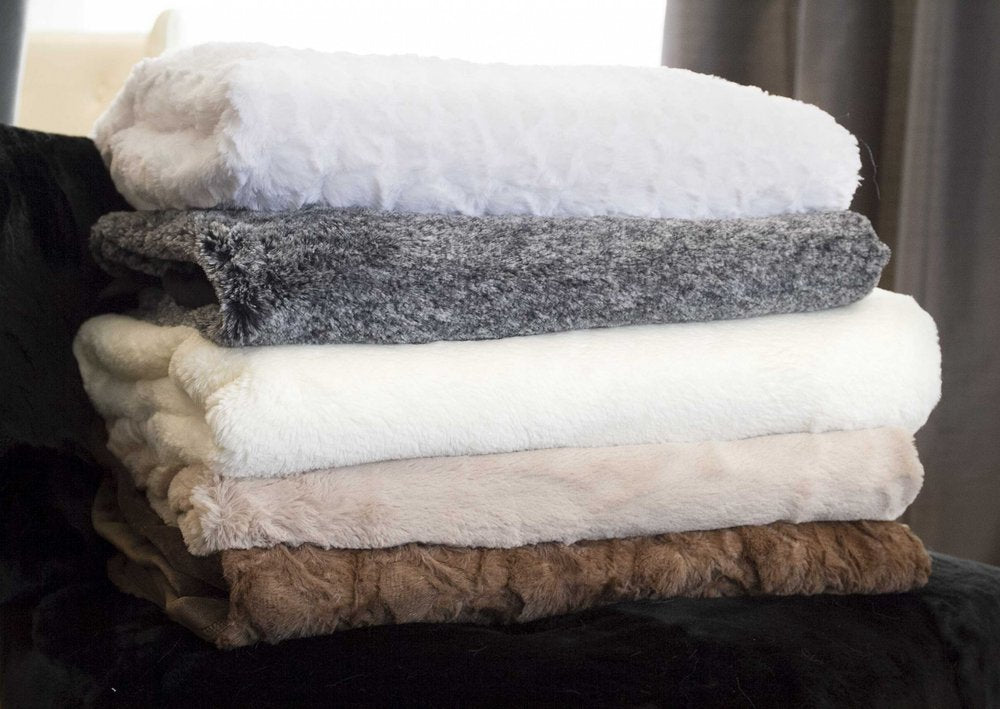 50" X 70" Ivory Black and Brown Faux Fur Animal Print Plush Throw Blanket with Embroidery