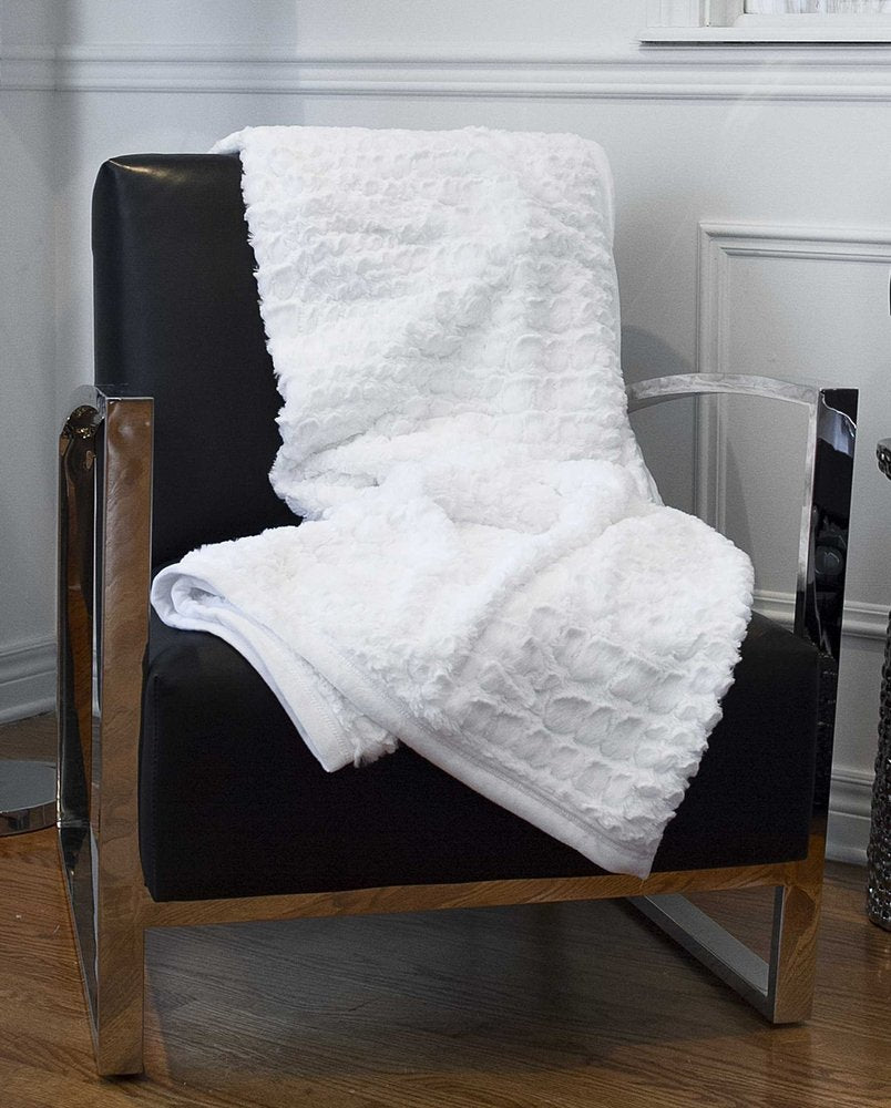 50" X 70" Ivory Black and Brown Faux Fur Animal Print Plush Throw Blanket with Embroidery