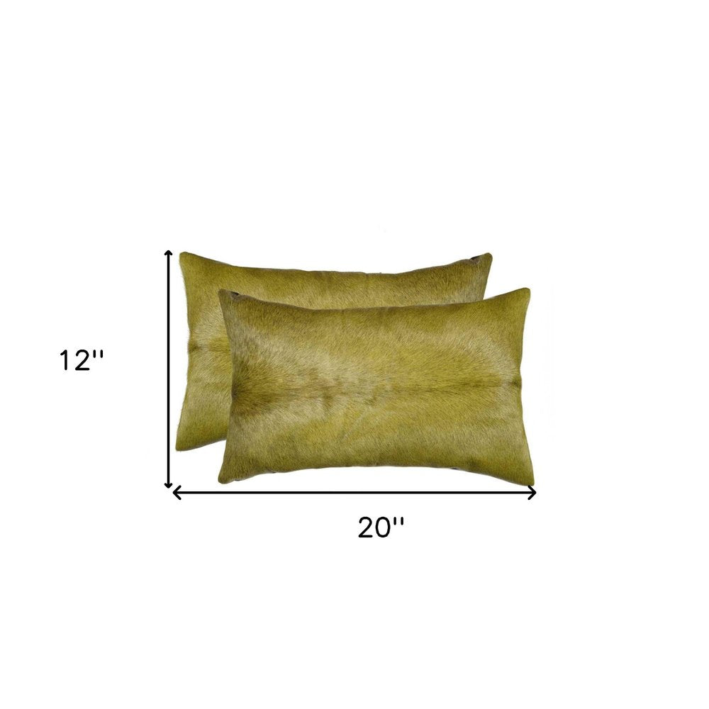 Set of Two 12" X 20" Gray Cowhide Throw Pillow
