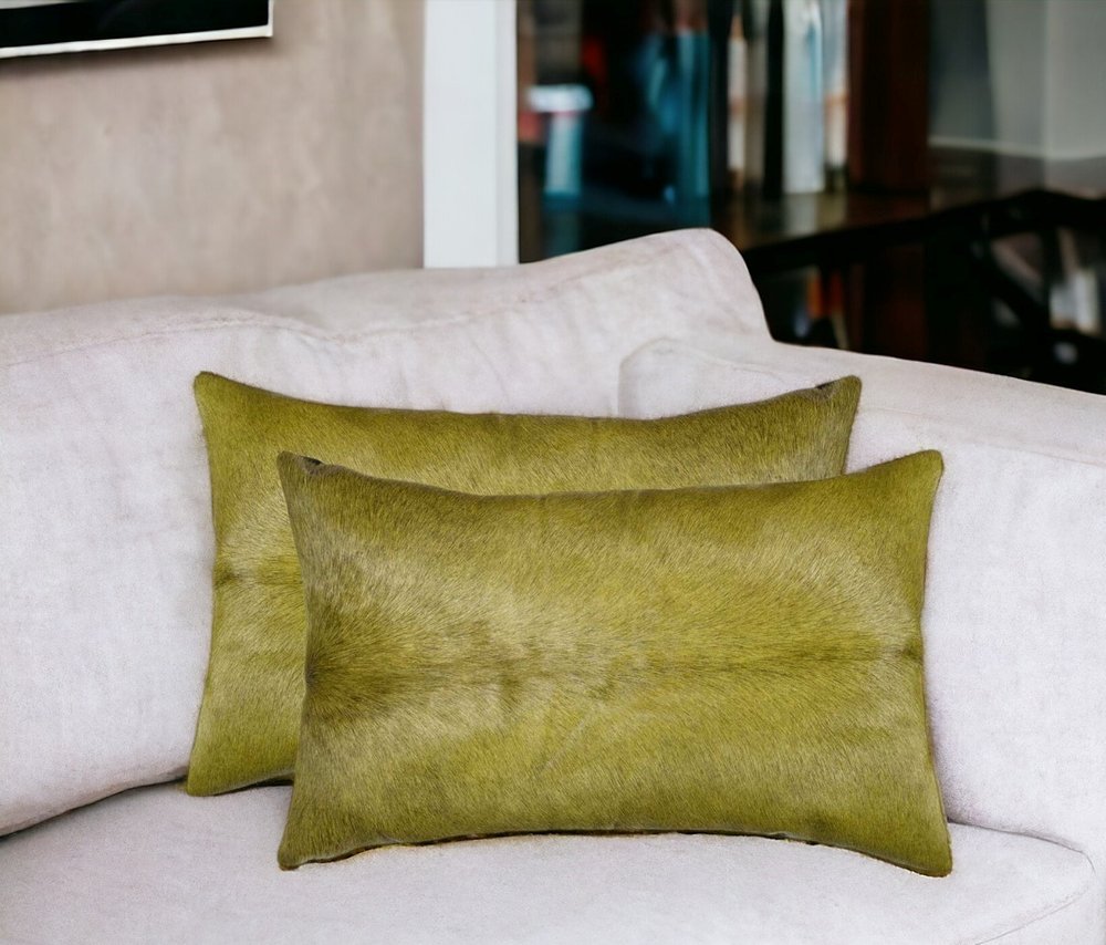 Set of Two 12" X 20" Gray Cowhide Throw Pillow