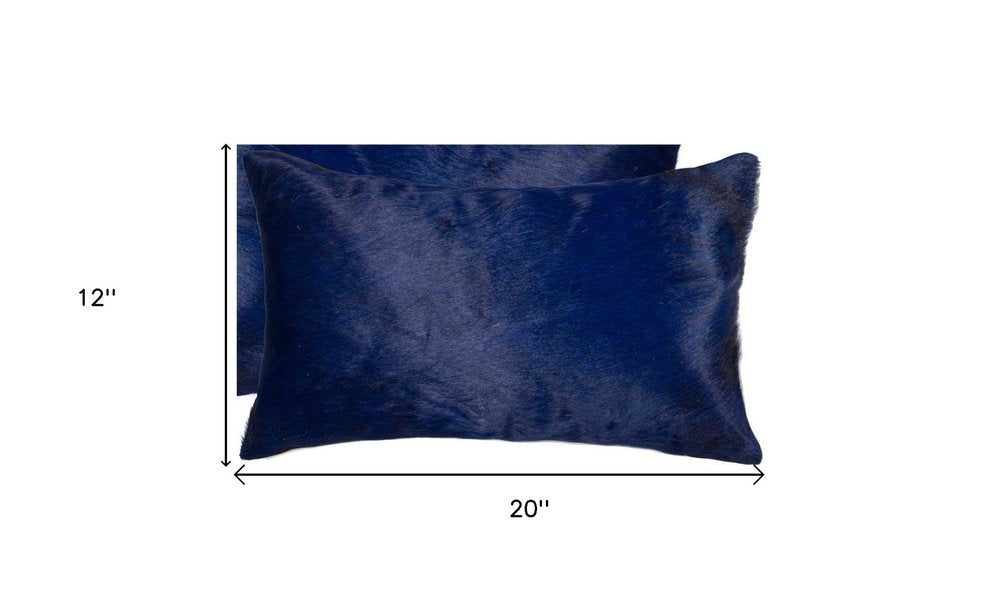 Set of Two 12" X 20" Gray Cowhide Throw Pillow