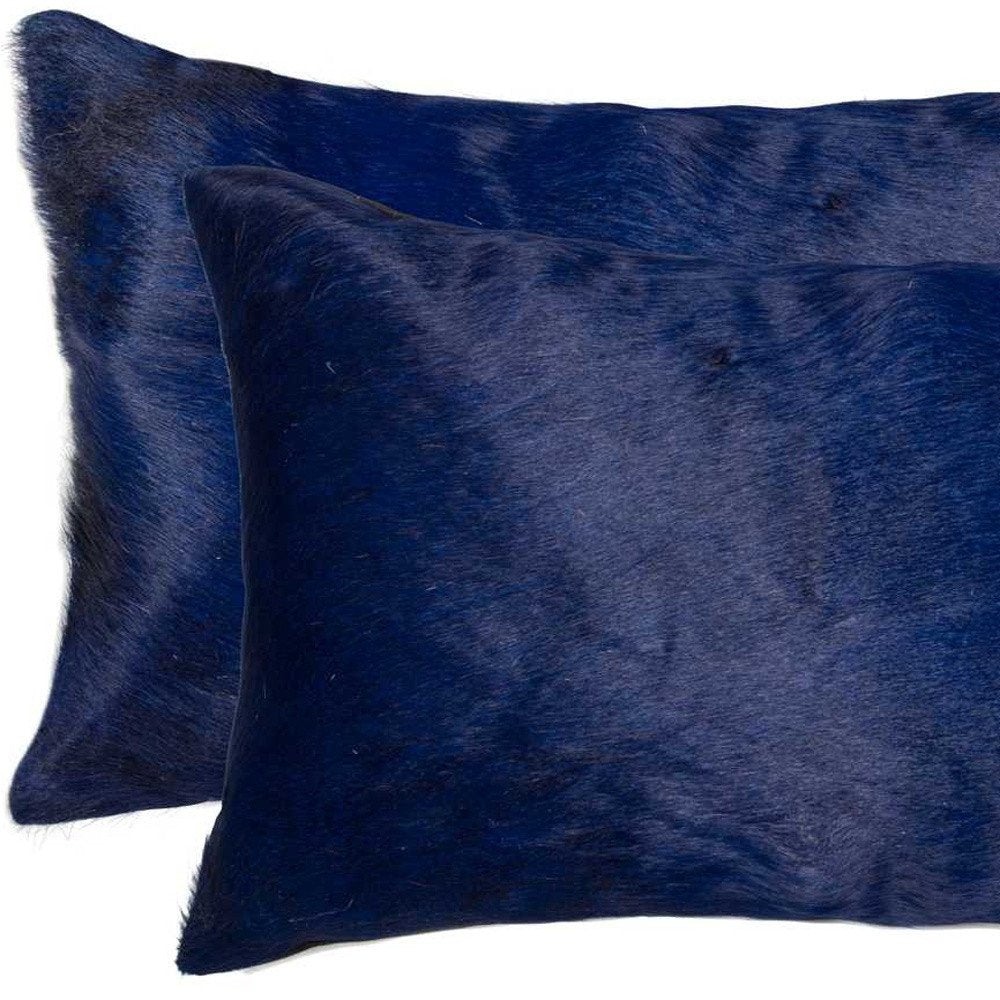 Set of Two 12" X 20" Gray Cowhide Throw Pillow