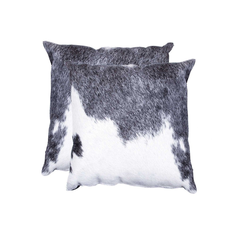 Set of Two Silver and Gray Cowhide Throw Pillow