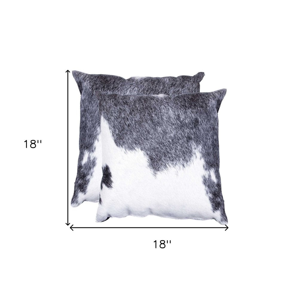 Set of Two Silver and Gray Cowhide Throw Pillow