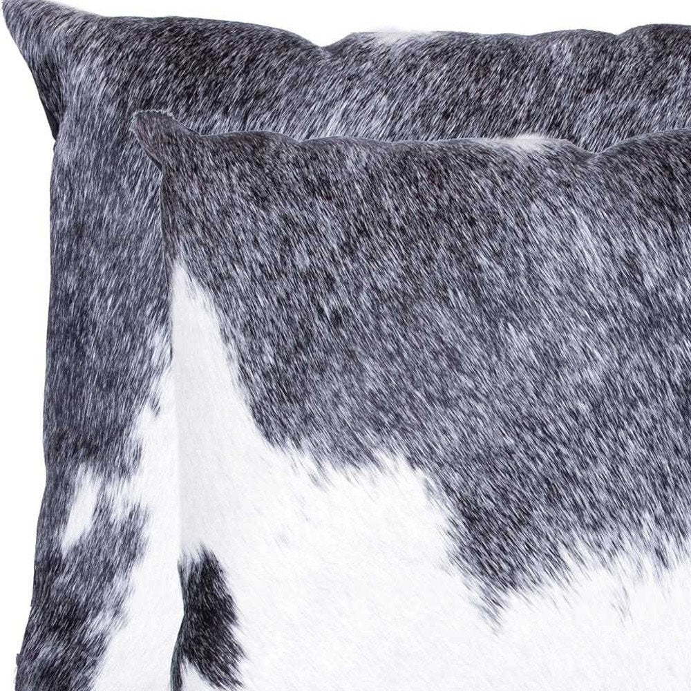 Set of Two Silver and Gray Cowhide Throw Pillow