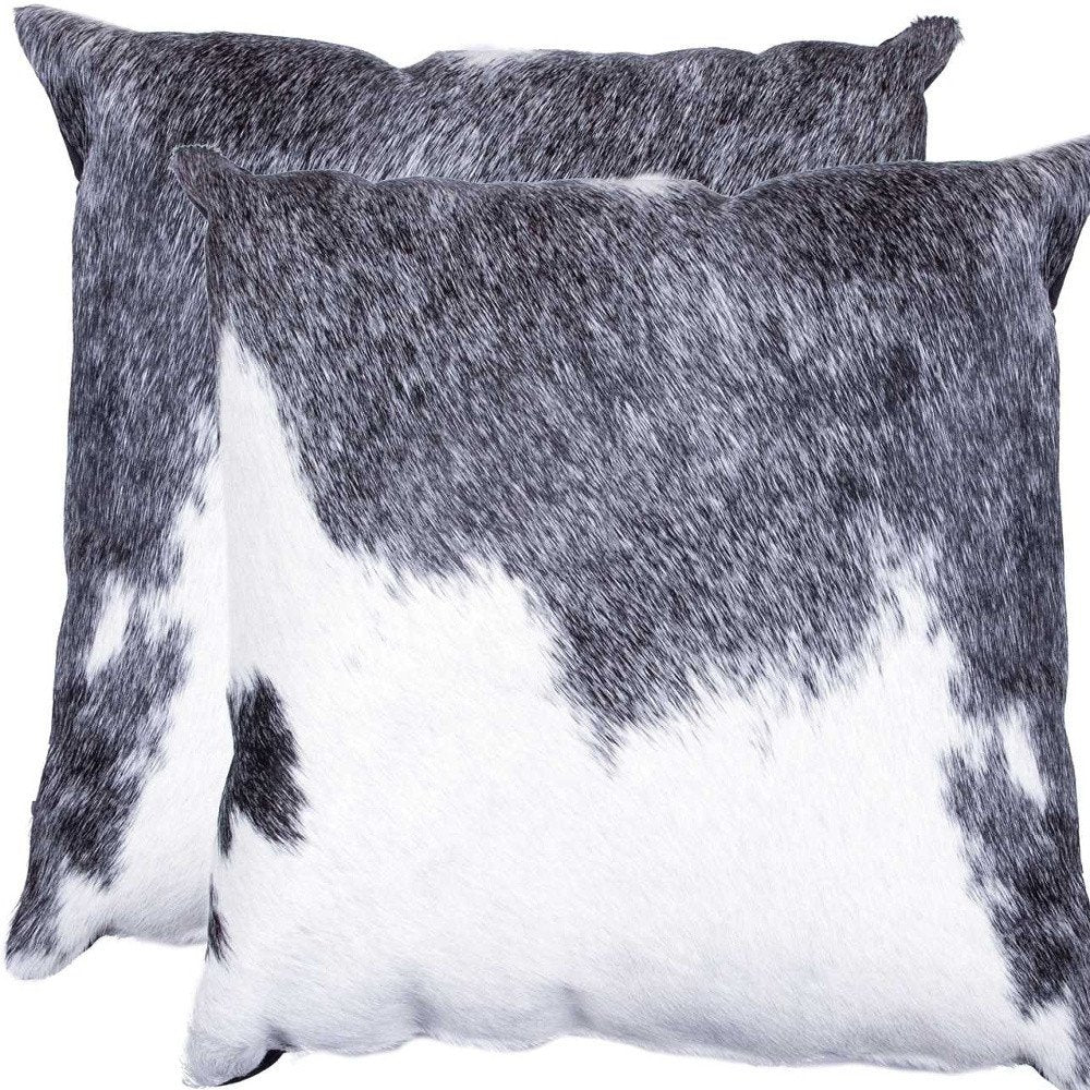 Set of Two Silver and Gray Cowhide Throw Pillow
