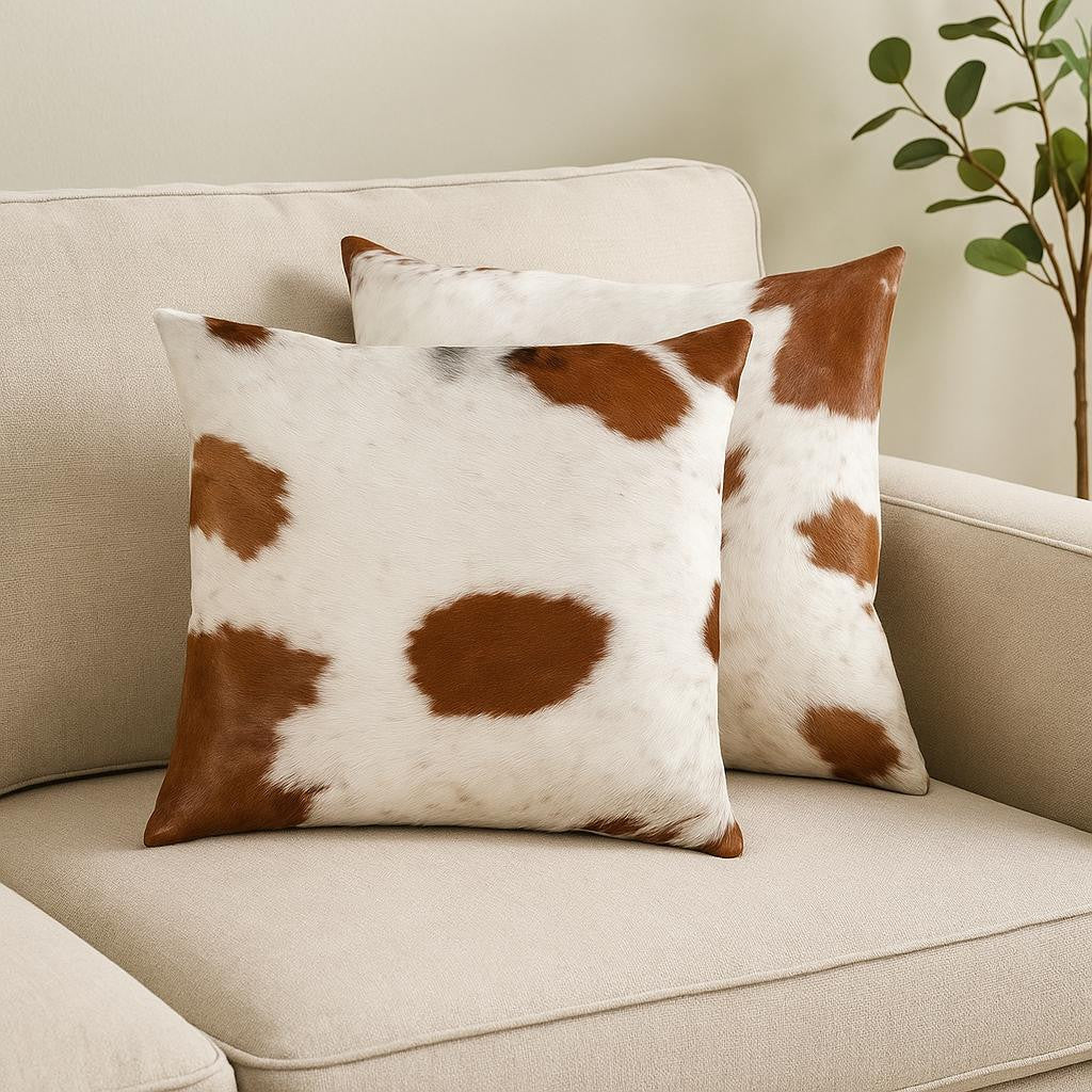 Set of Two Silver and Gray Cowhide Throw Pillow